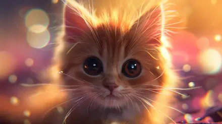A cute orange cat gazes with big eyes, illuminated by soft, colorful lighting, creating a stunning 4K Ultra HD PC desktop wallpaper and background.