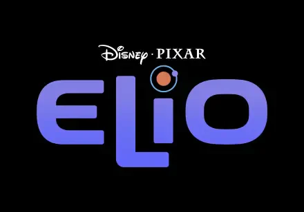 Logo for the movie Elio (2025) by Disney and Pixar, featuring bold, colorful text on a black background. An 8K Ultra HD PC desktop wallpaper design.