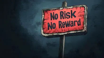 A striking 4K Ultra HD wallpaper featuring a weathered sign that reads No Risk No Reward, set against a dark, moody background for motivational inspiration.
