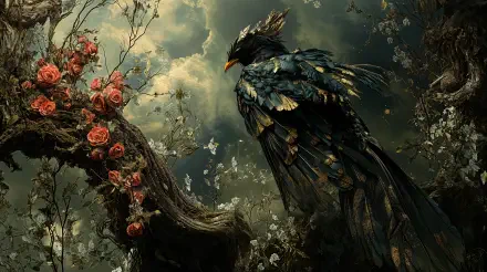 bird baroque flower nature Dark Fantasy HD Desktop Wallpaper | Background Image