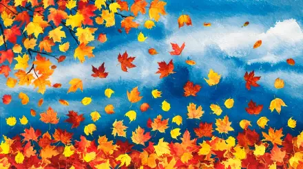 Vibrant autumn leaves cascade against a blue sky in this stunning 4K Ultra HD wallpaper, capturing the essence of fall's beauty. Perfect for a desktop background.