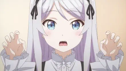 A startled anime character with long purple hair and blue eyes, featured in a scene from I'm Getting Married to a Girl I Hate in My Class, serves as an HD desktop wallpaper.