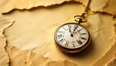 A vintage pocket watch with a classic white face and Roman numerals rests on crumpled, aged paper, creating a striking 4K Ultra HD desktop wallpaper background.