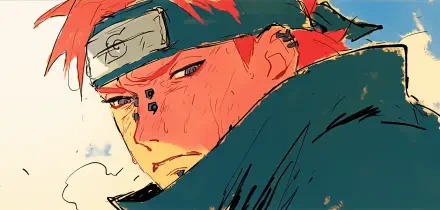 High-definition wallpaper featuring Pain from Naruto, a member of the Akatsuki, with striking red hair and a determined expression, capturing the essence of this iconic anime character.