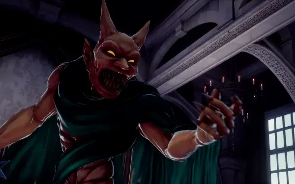 4K Ultra HD PC wallpaper featuring a menacing demonic creature from the video game Romancing SaGa 2: Revenge of the Seven, set in a gothic, candlelit interior.