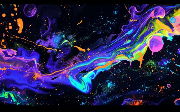 A vibrant abstract liquid design featuring swirling colors of purple, blue, and orange against a dark background, presented in stunning 4K Ultra HD quality for a striking desktop wallpaper.