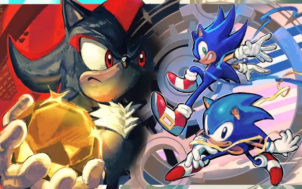 4K Ultra HD wallpaper featuring Sonic the Hedgehog and Shadow the Hedgehog from Sonic Generations and Sonic X, showcasing dynamic action in a vibrant background.