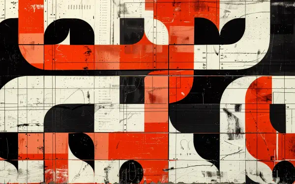 Abstract artistic wallpaper featuring a bold design of black, white, and red patterns. This 4K Ultra HD image adds a dynamic touch to any desktop background.