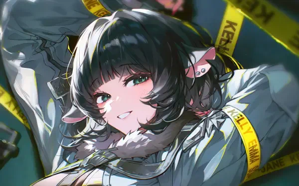 A vibrant 4K Ultra HD wallpaper featuring Jane Doe from the video game Zenless Zone Zero, showcasing her playful expression and distinctive style against a striking background.