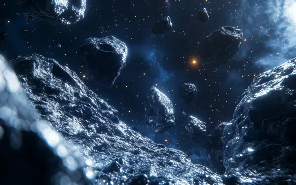A stunning 4K Ultra HD sci-fi wallpaper depicting a mesmerizing asteroid field, with dynamic rocks floating amidst a starry cosmic backdrop.