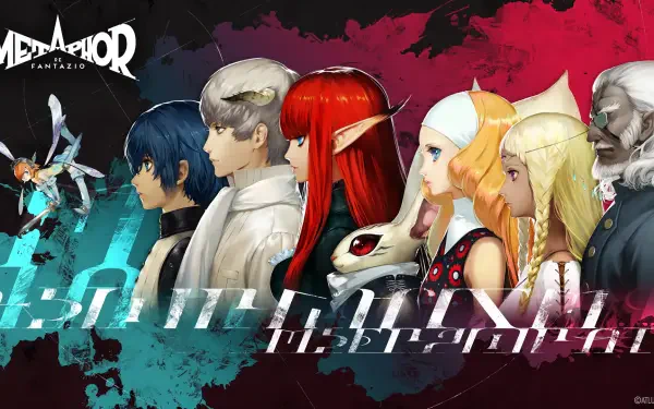 HD wallpaper featuring characters from the video game Metaphor: ReFantazio, showcasing a vibrant design with a mix of fantasy elements and a bold color palette.