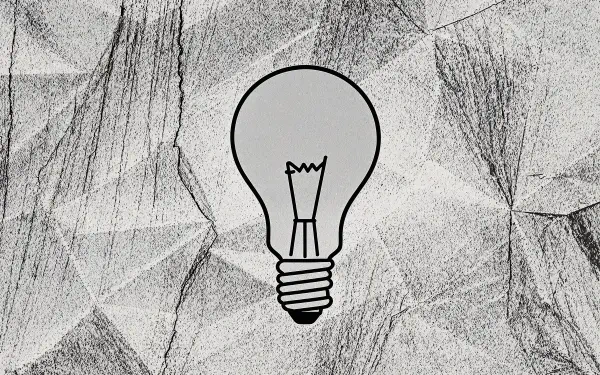 A minimalist illustration of a light bulb set against a textured gray background, creating a striking 4K Ultra HD PC desktop wallpaper and background focused on the theme of ideas.