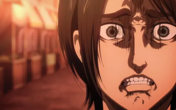 HD PC desktop wallpaper featuring Eren Yeager from the anime Attack on Titan the Movie: The Last Attack, capturing an intense and emotional close-up scene.