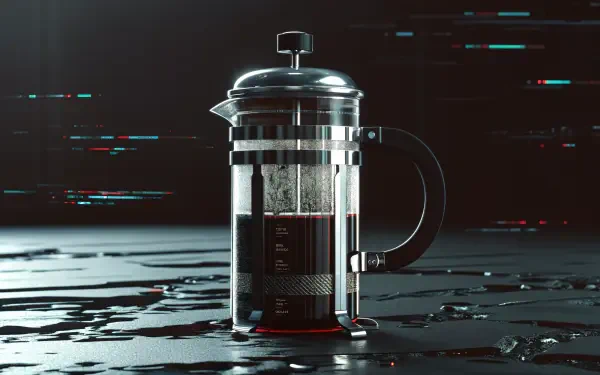 A sleek French press sits on a textured surface, showcasing its modern design. This 4K Ultra HD wallpaper captures the essence of coffee brewing in stunning detail.