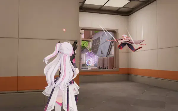 A stunning HD PC desktop wallpaper showcasing a character from the video game Strinova, poised in a dynamic scene with action unfolding in a futuristic environment.