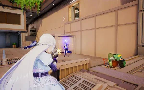 A dynamic HD PC desktop wallpaper featuring characters from the video game Strinova engaged in an intense battle scene within a futuristic environment.