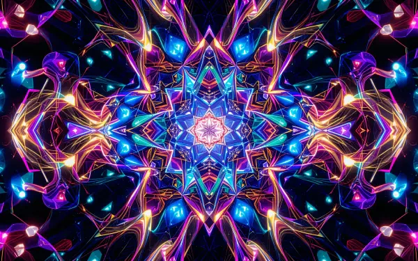 A vibrant, symmetrical design featuring colorful light patterns, ideal as a 4K Ultra HD PC desktop wallpaper and background, showcasing intricate details and rich tones.
