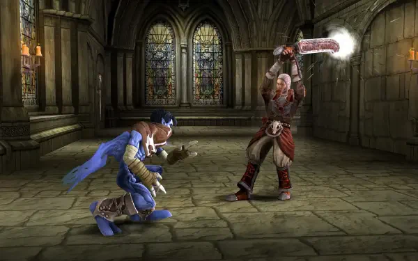 An HD PC desktop wallpaper featuring characters from the remastered video games Legacy of Kain: Soul Reaver 1 & 2, set in a dramatic, gothic environment.