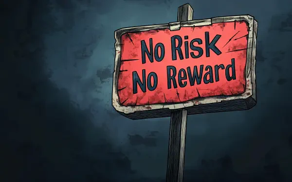 A striking 4K Ultra HD wallpaper featuring a weathered sign that reads No Risk No Reward, set against a dark, moody background for motivational inspiration.