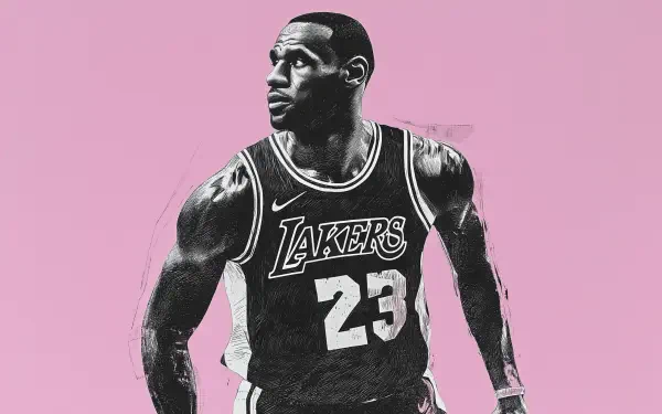 LeBron James in action, wearing the Los Angeles Lakers' jersey, set against a vibrant pink background. An HD basketball-themed wallpaper capturing NBA star moments.
