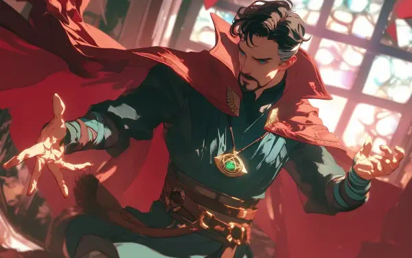 Anime-inspired HD wallpaper featuring Doctor Strange, portrayed with vibrant colors and intricate details, showcasing his magical powers against a mystical backdrop.