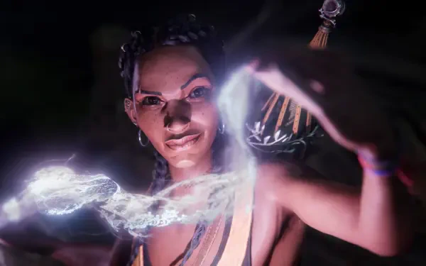 A captivating HD wallpaper from the video game South of Midnight, featuring a character manipulating ethereal energy with a confident expression and intricate details.