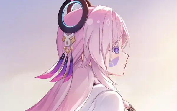 HD PC wallpaper of Citlali, a girl from the video game Genshin Impact, with long pink hair and a distinctive hair accessory, set against a soft gradient background.