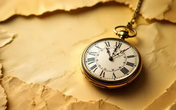 A vintage pocket watch with a classic white face and Roman numerals rests on crumpled, aged paper, creating a striking 4K Ultra HD desktop wallpaper background.