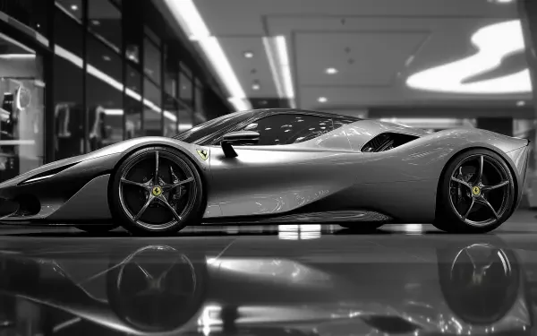 Ferrari concept car Black and White in Color HD Desktop Wallpaper | Background Image