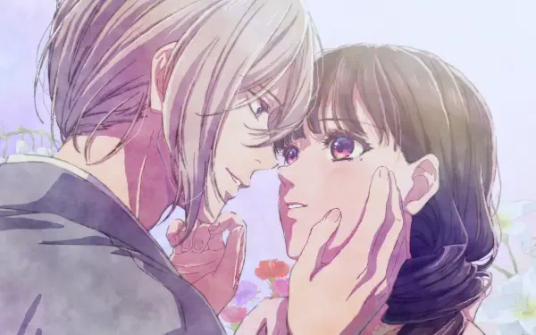 HD anime desktop wallpaper featuring Miyo Saimori and Kiyoka Kudou from My Happy Marriage in a tender, close moment.