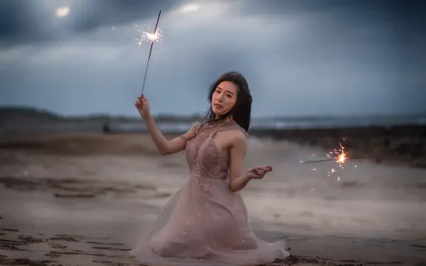 asian woman fireworks HD Desktop Wallpaper | Background Image