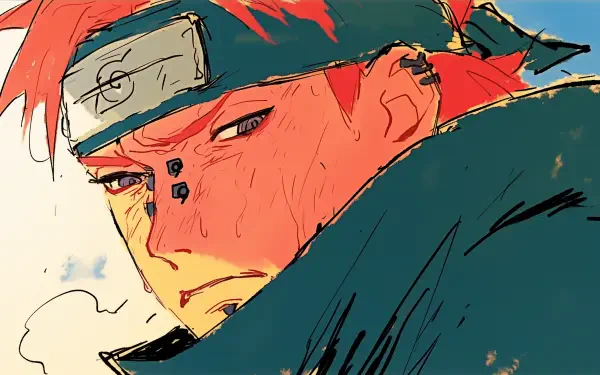 High-definition wallpaper featuring Pain from Naruto, a member of the Akatsuki, with striking red hair and a determined expression, capturing the essence of this iconic anime character.