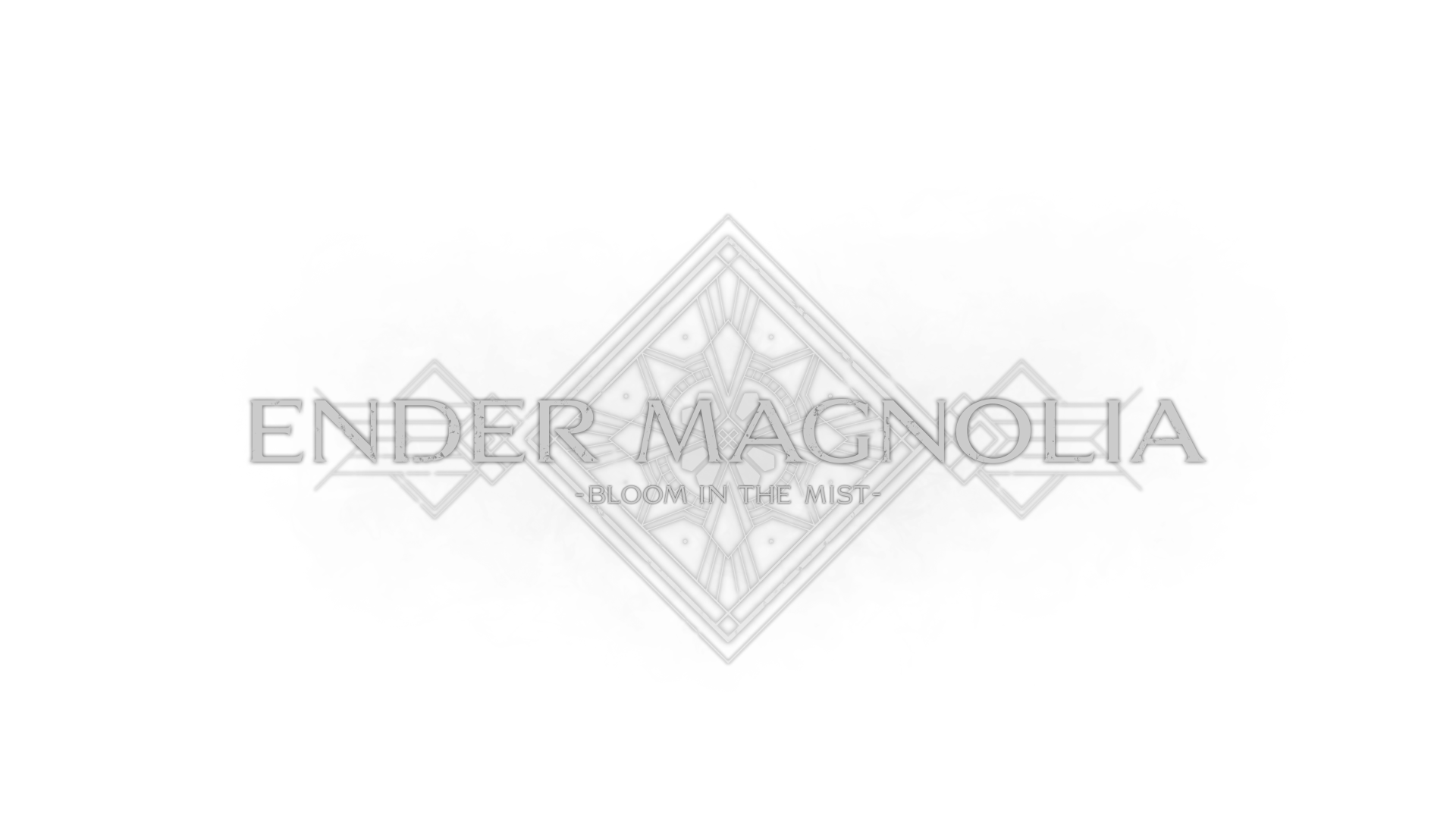 Logo for Ender Magnolia: Bloom In The Mist, featuring intricate designs, set against a textured background, designed as an 8K Ultra HD PC desktop wallpaper and background.