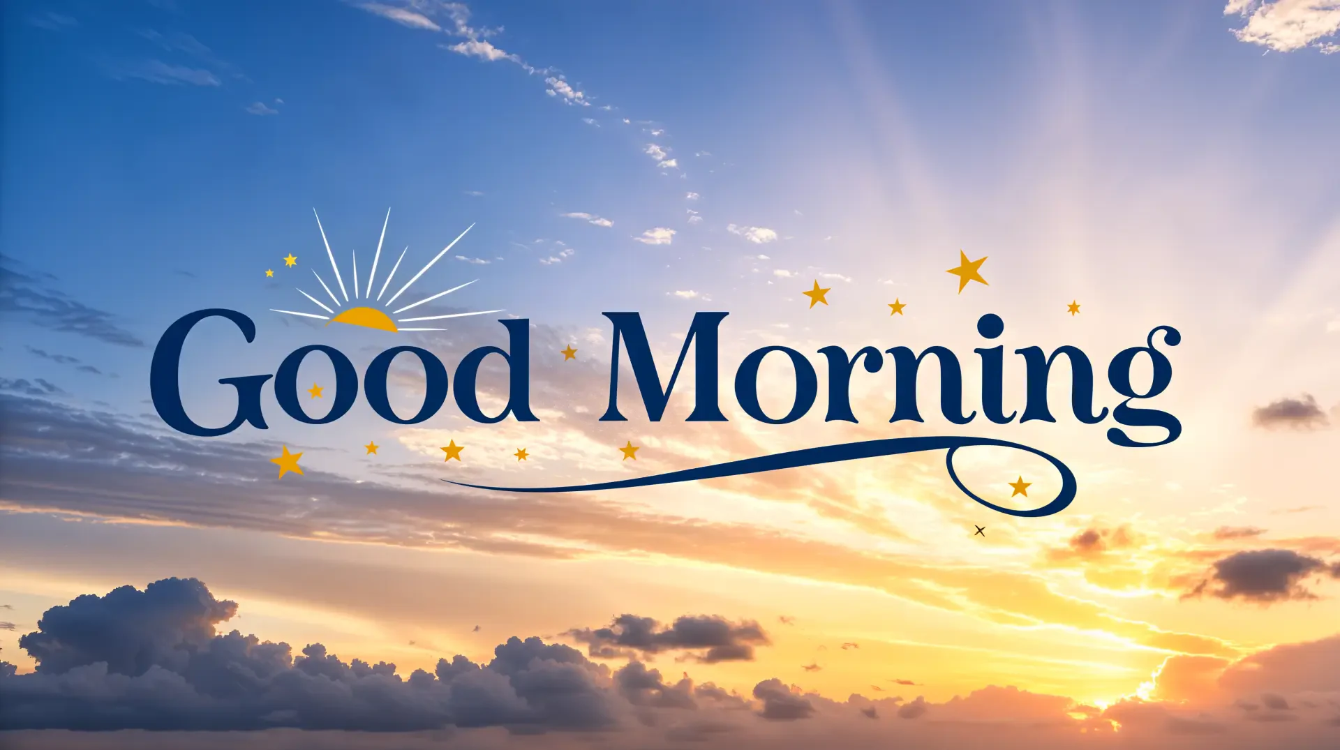 4K Ultra HD wallpaper featuring a serene sunrise with clouds and light rays, accompanied by the cheerful text Good Morning, evoking a warm and uplifting start to the day.
