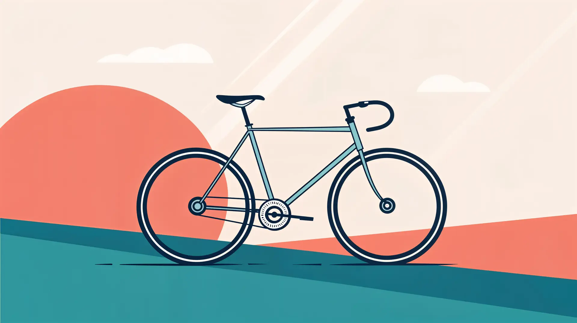 A minimalist illustration of a bicycle set against a stylized landscape with hills and a pastel sun, designed as a 4K Ultra HD PC desktop wallpaper and background.