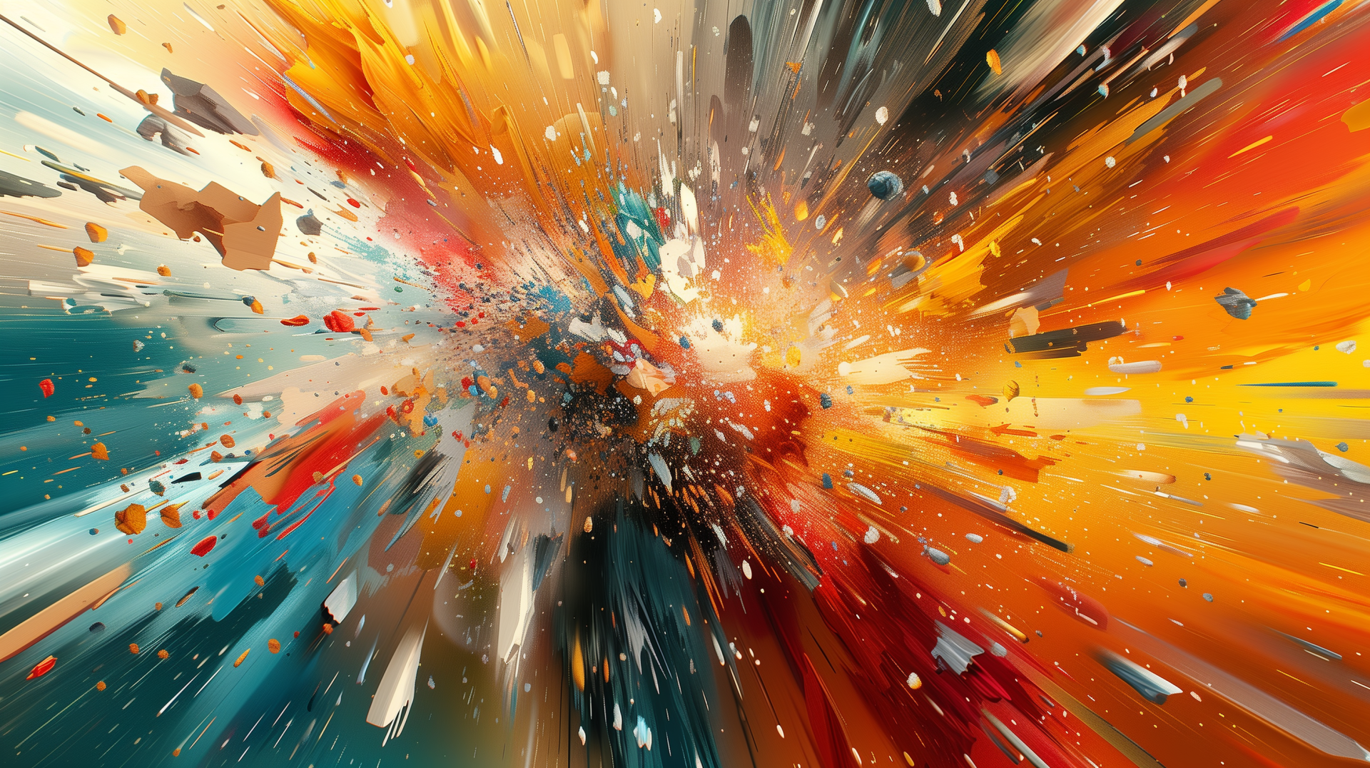 An abstract explosion in warm colors creates a dynamic pattern, bursting with movement and energy, making it an engaging HD desktop wallpaper and background.