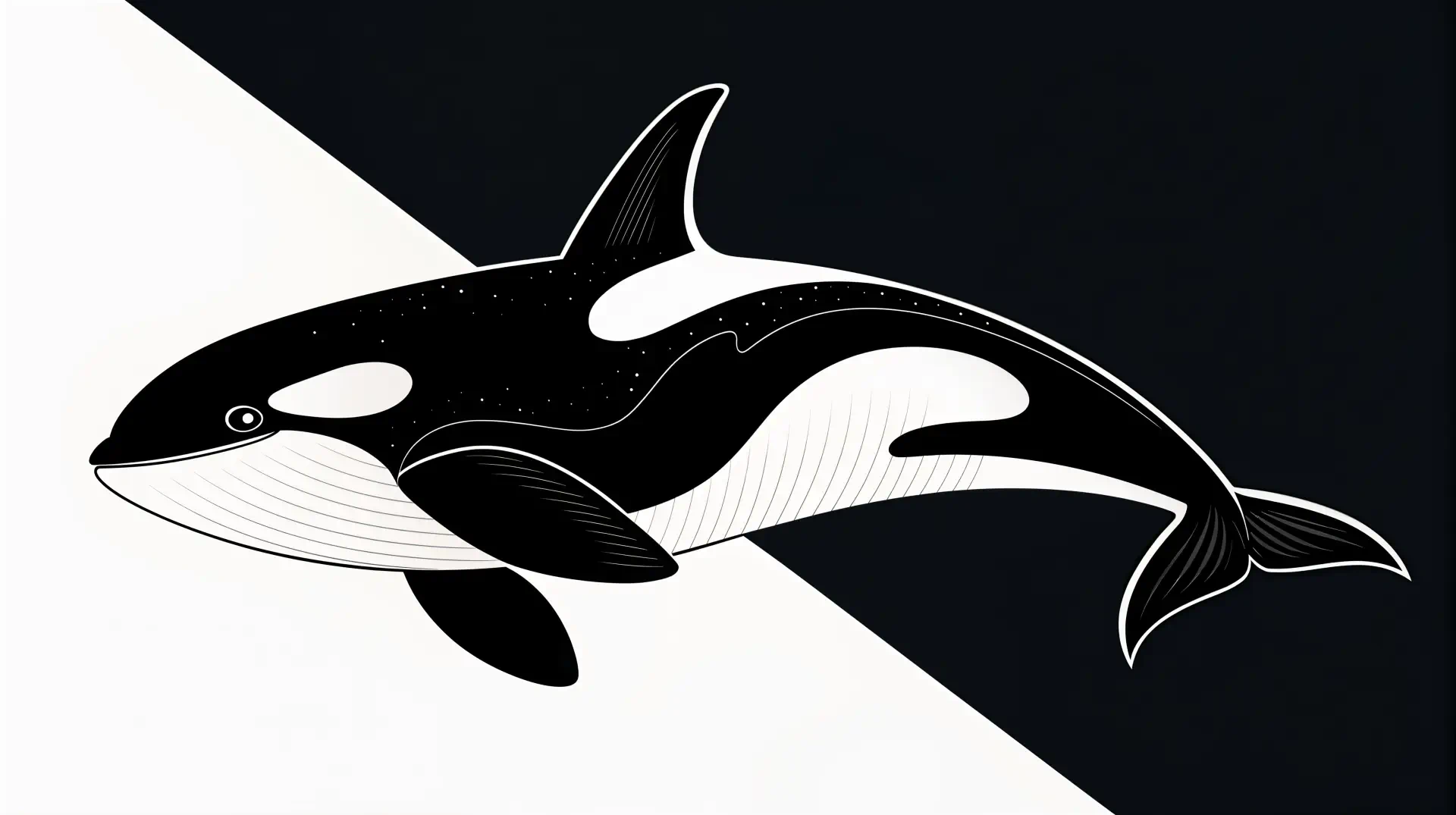 An orca illustration against a contrasting black and white background, designed as a striking 4K Ultra HD PC desktop wallpaper and background.
