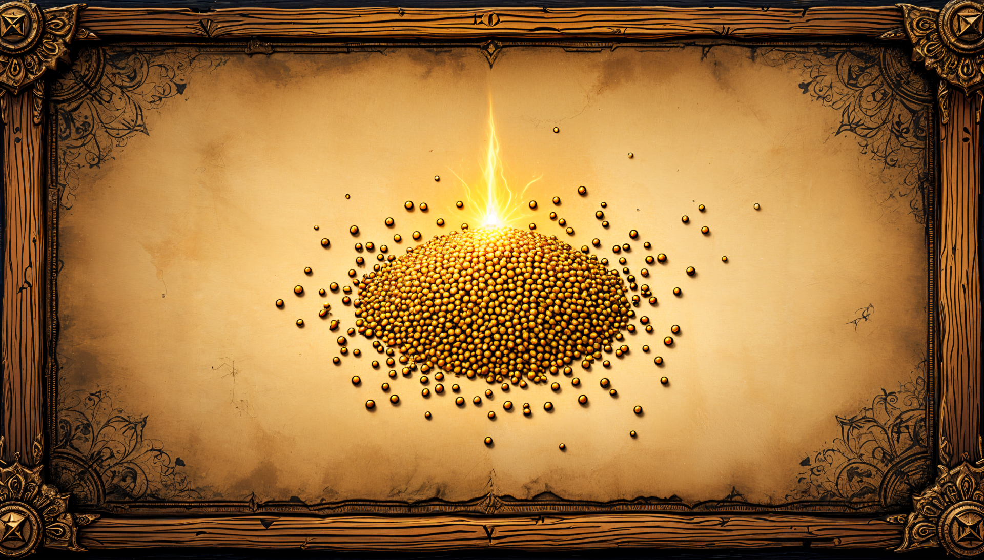 A visually striking 4K Ultra HD wallpaper featuring a mound of quinoa seeds illuminated by a glowing light, set against an ornate background.