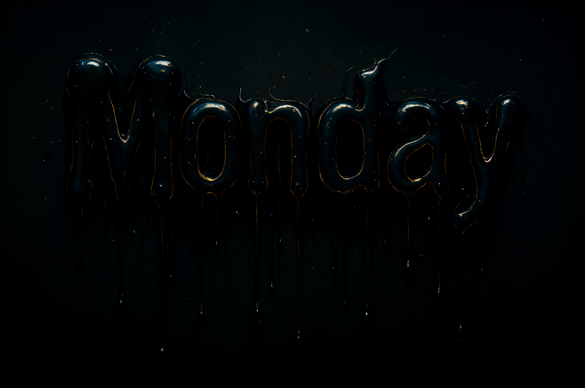 4K Ultra HD PC desktop wallpaper featuring the word Monday in glossy black text against a dark background with subtle light reflections.