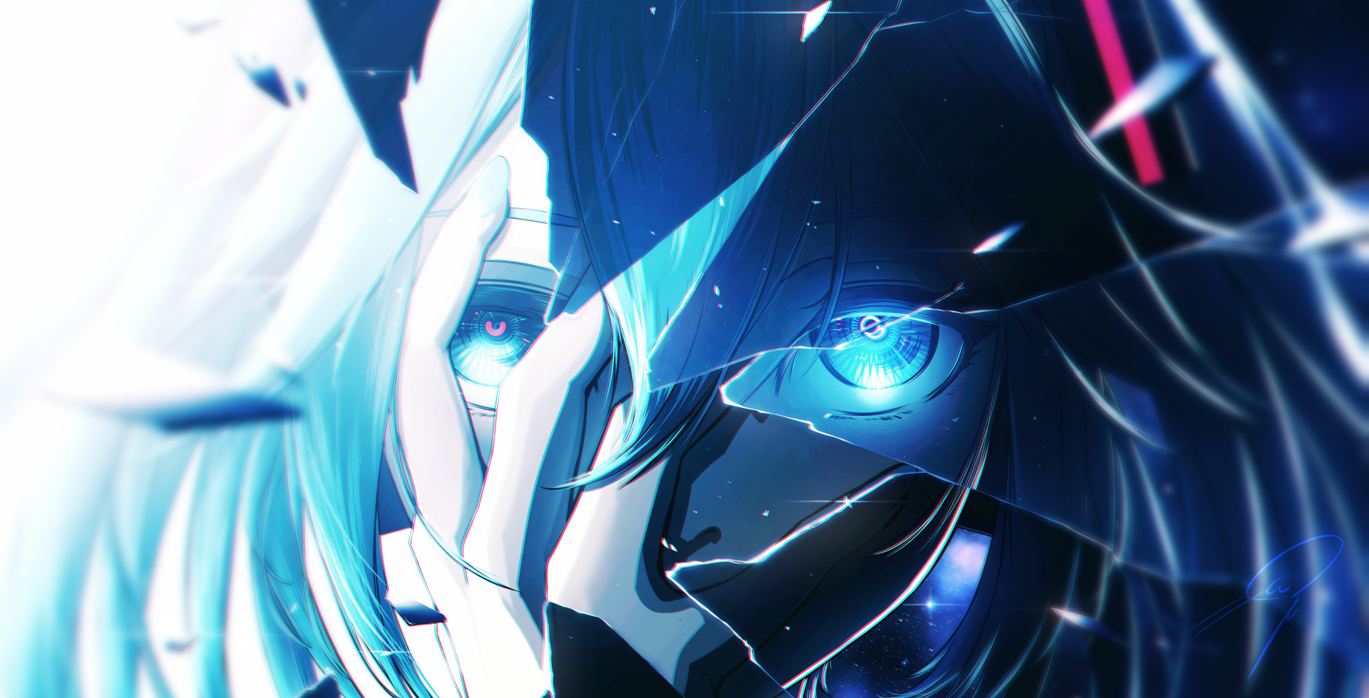4K Ultra HD PC desktop wallpaper featuring Hatsune Miku from Vocaloid with a striking close-up of her glowing blue eye and detailed futuristic design.
