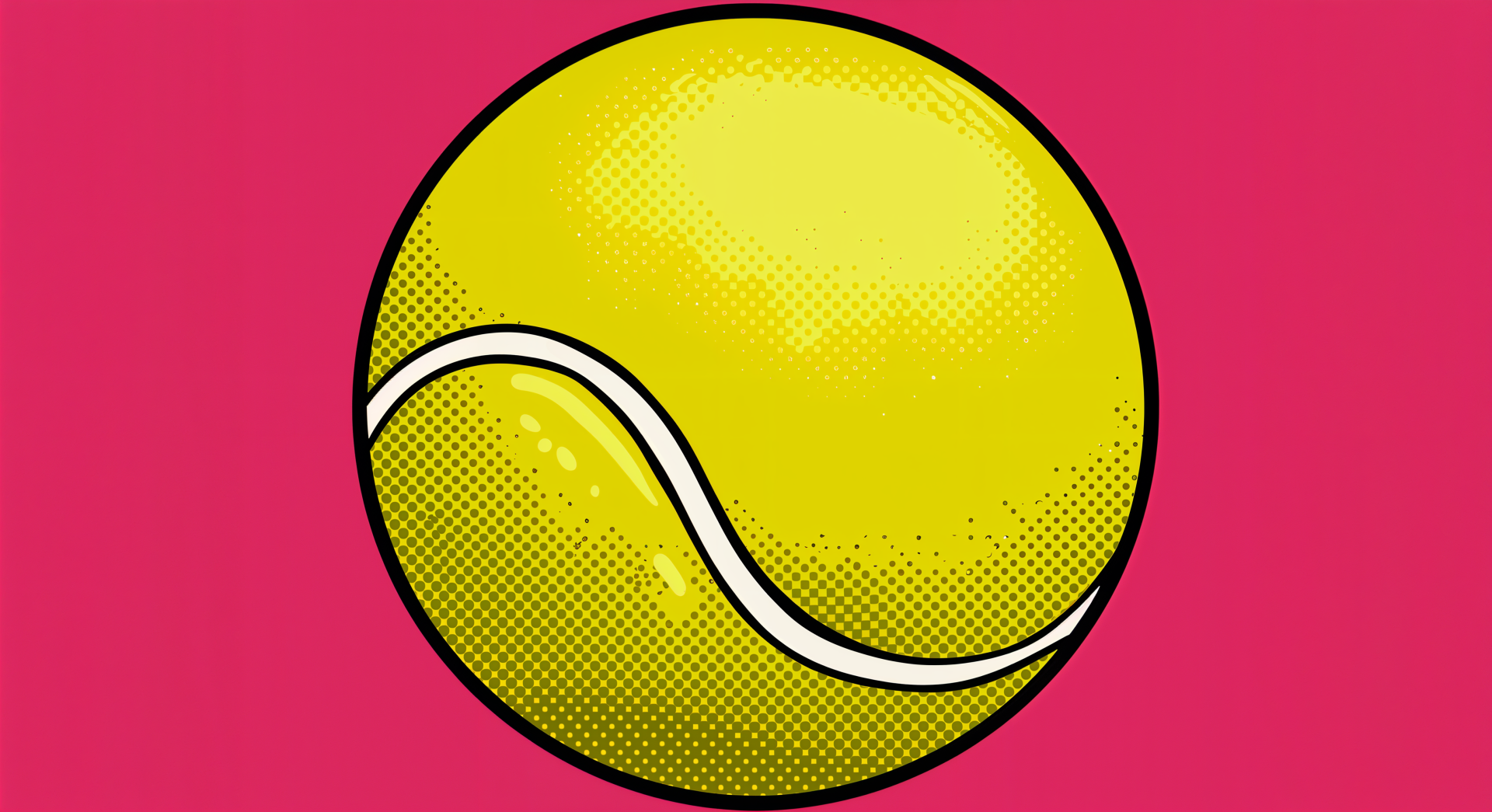 4K Ultra HD desktop wallpaper featuring a vibrant close-up illustration of a yellow tennis ball against a bold pink background.