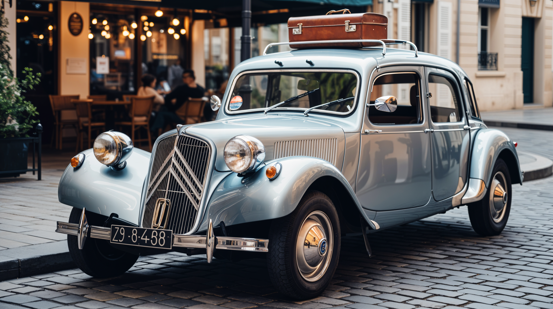 Classic Citroën car parked on a cobblestone street in an urban setting, captured in sharp 4K Ultra HD for a PC desktop wallpaper and background.