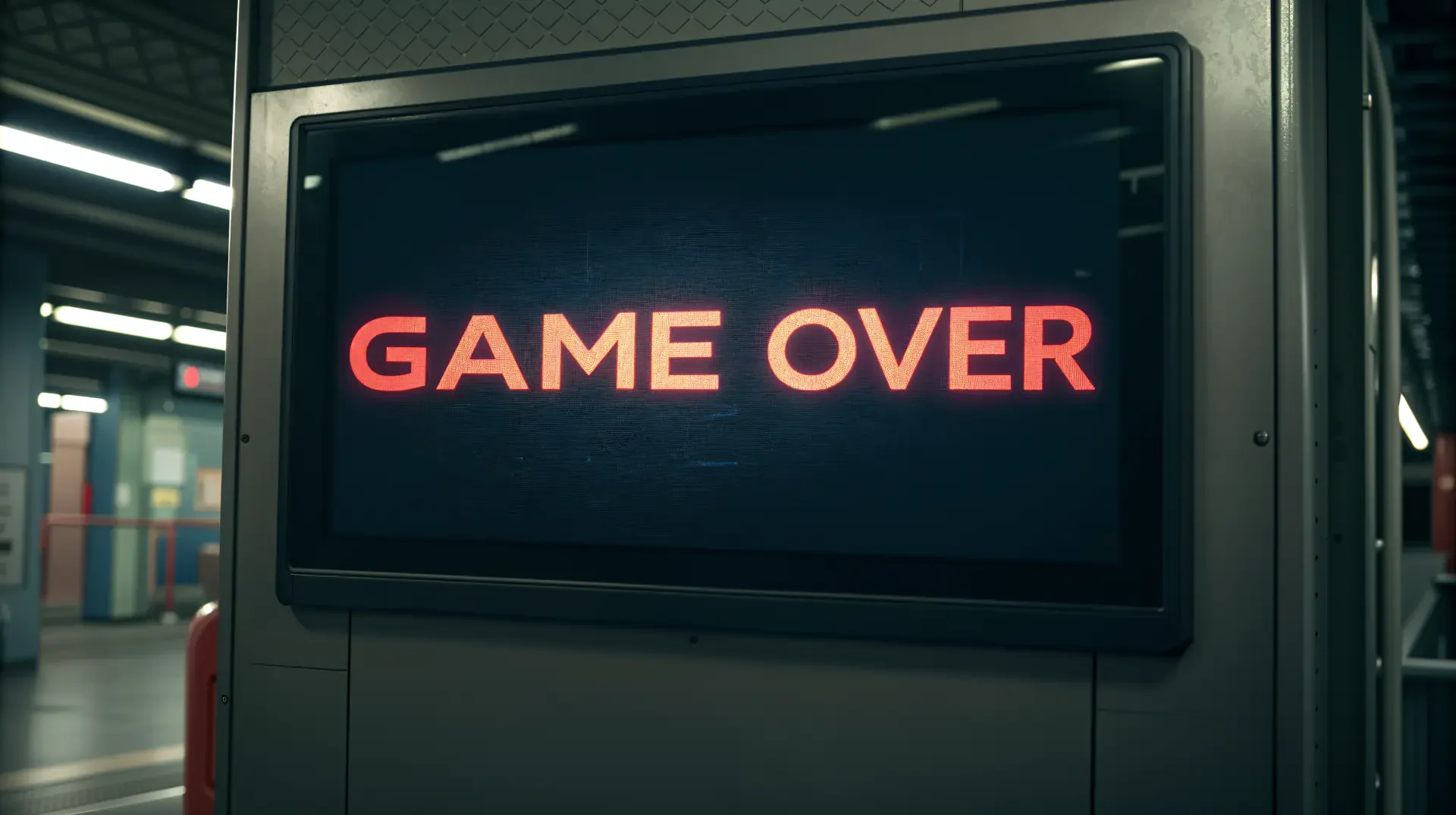 4K Ultra HD PC desktop wallpaper featuring a digital display with bright red GAME OVER text in a dimly lit, futuristic setting.