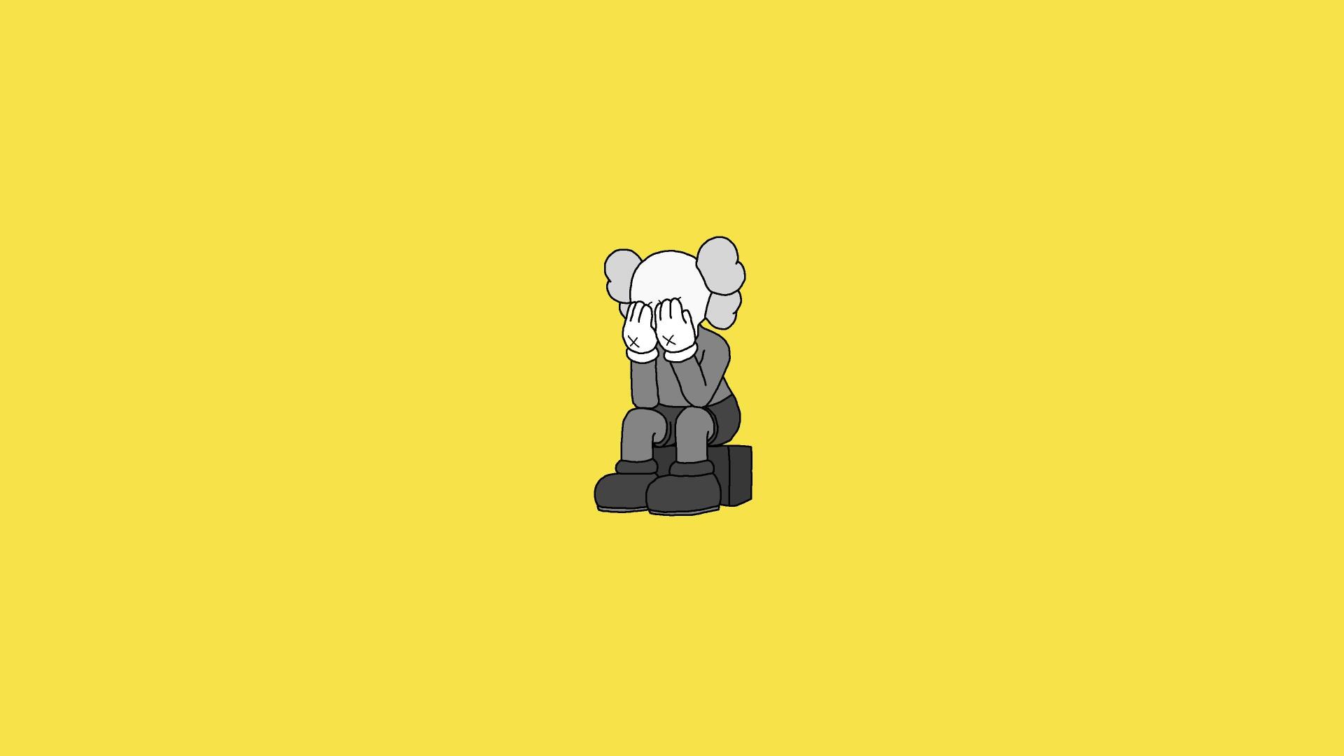 4K Ultra HD PC desktop wallpaper featuring a KAWS figure sitting with its face covered against a solid yellow background.