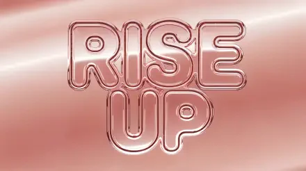 A rose gold 4K Ultra HD desktop wallpaper featuring the uplifting phrase RISE UP in bold, stylish lettering against a smooth, shimmering background.