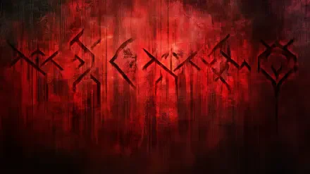 HD PC desktop wallpaper featuring a red background with Viking runes engraved, creating a bold and mystical Nordic atmosphere.