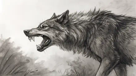 A fierce depiction of Fenrir, the mythical wolf, rendered in striking black and white, serving as a dramatic 4K Ultra HD wallpaper for a PC desktop background.