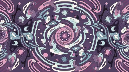 A vibrant trippy pattern featuring swirling shapes and cosmic elements, designed as a stunning 4K Ultra HD PC desktop wallpaper and background.