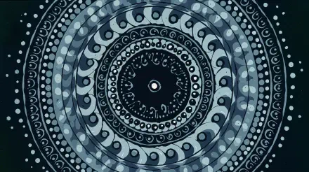 Abstract artistic mandala with circular patterns resembling a record, rendered in shades of blue and black, designed as a 4K Ultra HD PC desktop wallpaper.