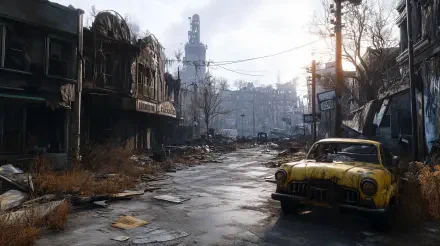 post-apocalyptic city abandoned city post apocalyptic yellow car urban decay HD Desktop Wallpaper | Background Image